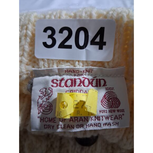 Vtg Standun Womens L Hand Knit Chunky Wool Ireland Fisherman Grandpa Sweater - Picture 10 of 12